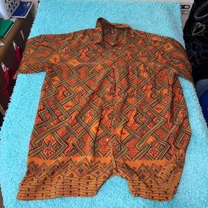 Willie‎ Smith XXXL Button Down Shirt Orange Brown Geometric Pattern